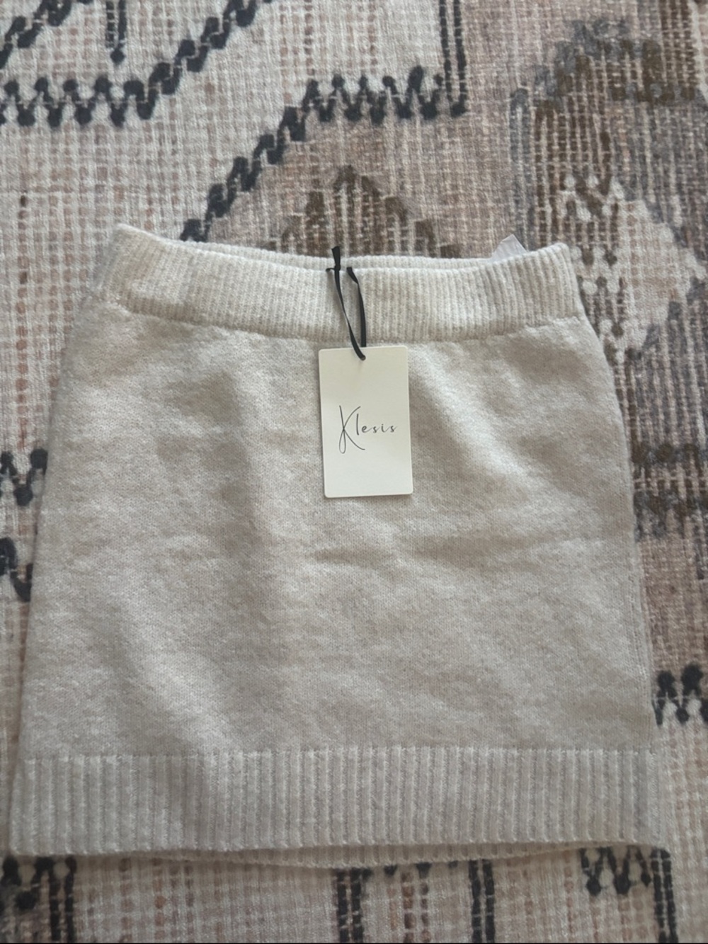 Cream/Oatmeal Knit Mini Skirt - Soft Rib Hem